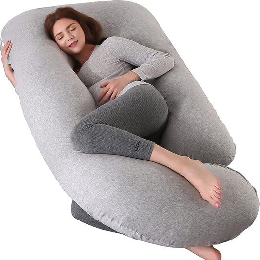 U-Shaped Full Body Pregnancy Pillow for Sleeping – 57" Maternity Pillow with Removable Cover, Support for Back, Legs, Belly & Hips (Jersey-LightGrey)
