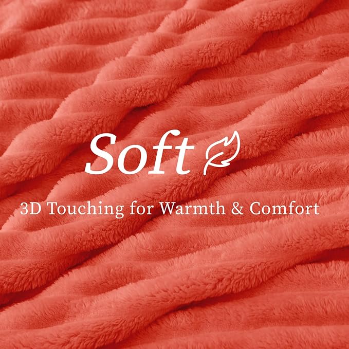 BEDELITE Ribbed Twin Blanket for Couch & Bed, Coral Red, 60"x80" | Ultra-Soft Plush Fleece, Cozy, Warm Yet Lightweight, Ribbed Texture, Home Decor, Machine Washable, Giftable, All-Season Use