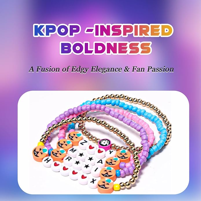 AICase for Korea-Pop Merch Toys Gifts Cosplay Bracelets 5 Pcs Stackable Stretch Beaded Bracelets Birthday Decorations Costume Outfit Jewelry Gifts for Fans Women Christmas Stocking_1