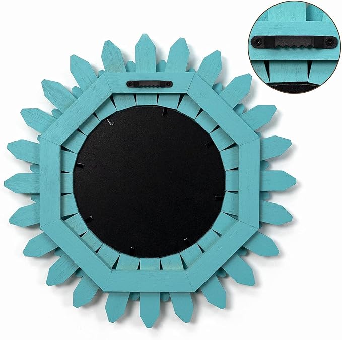 Beach Wall Decor Mirror 21 inch Wood Coastal Wall Decor Sunburst Boho Home Decor Room Decor for Bedroom Living Room Entryway Cyan