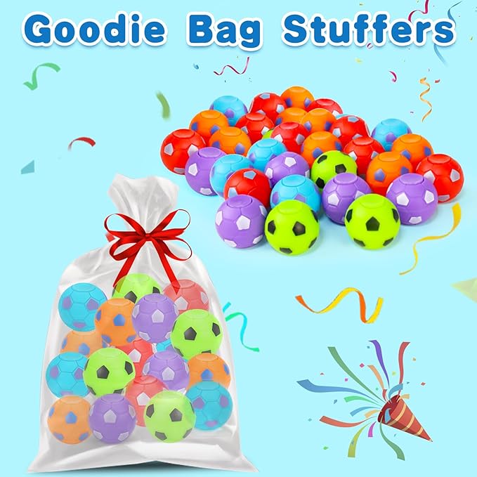 32PCS Fidget Spinner Soccer Balls Sports Birthday Party Favors Bulk for Kids 4-8 8-12 Halloween Goodie Treat Bag Stuffers Classroom Treasure Toys Carnival Prizes Pinata Fillers Mini Return Gifts