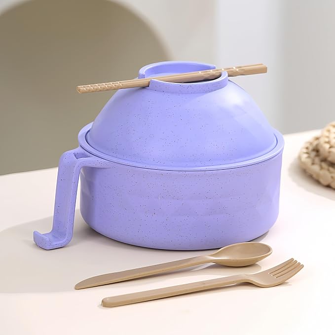 Layron Ramen Cooker Ramen Bowl Set with Chopsticks Microwave Noodle Bowl College Dorm Room Essentials for Girls for Boys Apartment Essentials-Blue