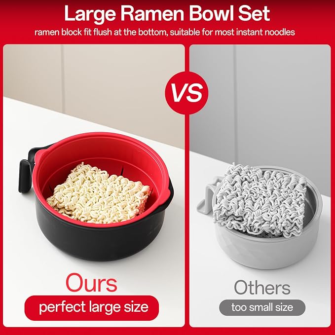 MEACOLIA Jumbo 50 oz Microwave Ramen Cooker Bowl | with Lid & Drain Strainer, Spill-Free, Rapid Noodle Pasta Cooker, College Dorm Essentials for Girls Guys, Apartment Friendly