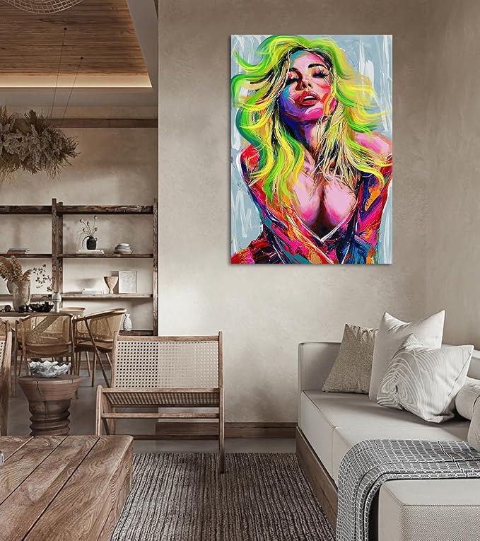 Yeesjoee Female Graffiti Canvas Print Wall Art Woman Abstract Portrait Poster Sexy Painting Modern Colorful Design Artwork Decor for Living Room Bedroom College Dorm Decorations, 28x44 in Framed