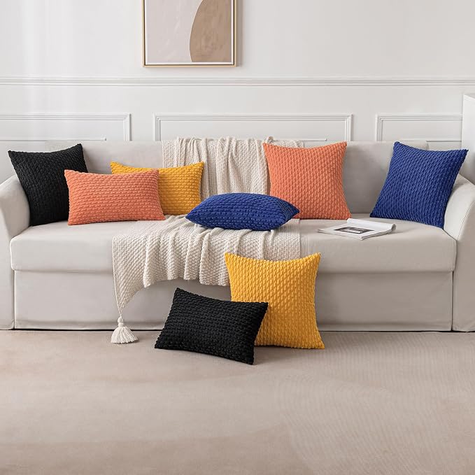 MIULEE Decorative Throw Pillow Covers 20x20 Coral Red Textured Corduroy | Pack of 2 Striped Pillow Covers Modern Farmhouse Home Decor for Couch Bed Sofa Living Room
