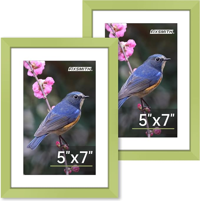 FIXSMITH 5x7 Picture Frame Set of 2, Green Photo Frame with HD Plexiglass, Display Pictures 4x6 with Mat or 5x7 Without Mat Multi Picture Frames Collage for Tabletop or Wall Display
