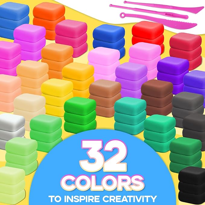 MuseLuxe Air Dry Clay - 96 Pack Modeling Clay Kit with 3 Sculpting Tools,Safe & Non-Toxic,DIY Magic Toys Gifts for Boys,Girls,Kids - 32 Colors