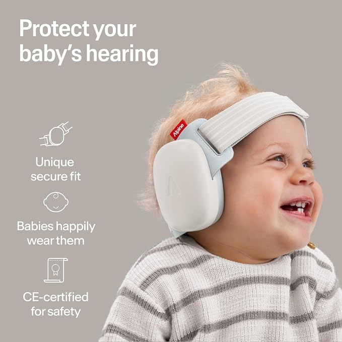 Alpine Muffy Baby Comfort - Protects Hearing for Babies and Toddlers - CE & ANSI Certified - Headband for Safe fit & Comfort - Adjustable for Ages 3-48 Months - 24dB Sound Reduction, Sand