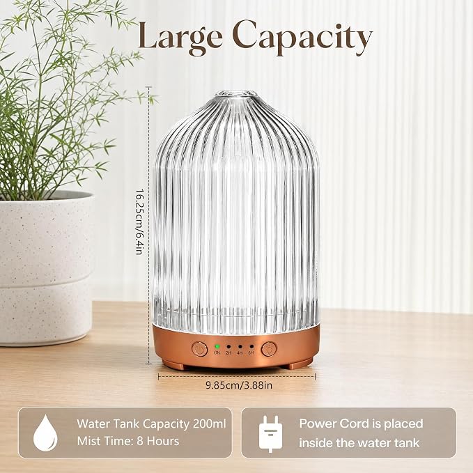 Essential Oil Diffuser for Home- 200ml Aromatherapy Diffuser for Essential Oils with 4 Timer, 7 Color LED Lights Waterless Auto Shut-Off for Home Office Décor Gifts for Women