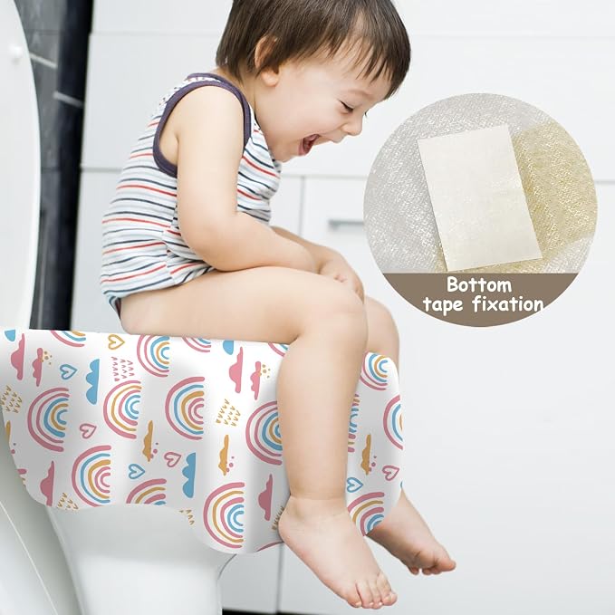 40 Pack Toilet Seat Covers Disposable for Bathroom, Extra Large XL Size Waterproof Covers for Toddler Potty Training, Individually Wrapped Portable for Adults Kids Travel Trip Airplane -Rainbow