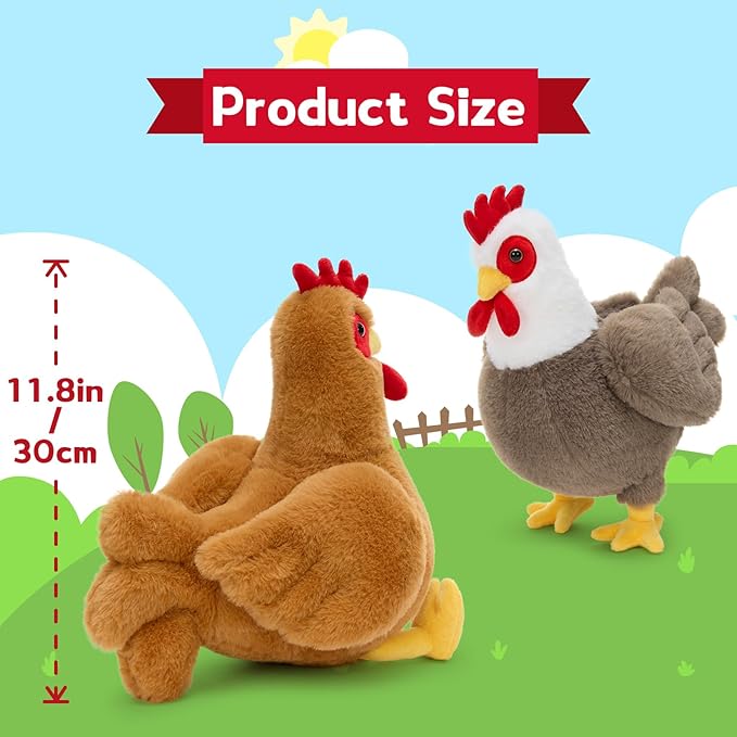 Tezituor 4 Pcs Large Chicken Stuffed Animals Set, 12 Inch Realistic Big Stuffed Chick Plush Toy for Party Decoration, Cute Hen Chicken Plush Bulk for Boys Girls