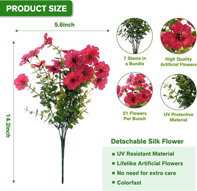 13 Bundles Artificial Flowers for Outdoors Summer Decoration | Silk Realistic UV Resistant Fake Plants Faux Flowers for Outside Planter Porch Yard Patio Garden Home Indoor, Rose
