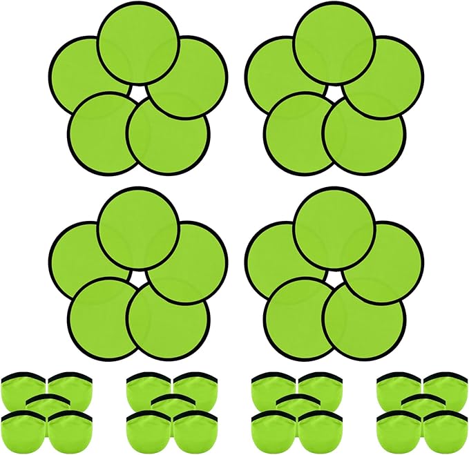 20PCS Foldable Flying Disc Fans with Bags, 9.8'' DIY Handheld Black Egde Fabric Folding Fan for Outdoor Game Activities Birthday Party Favors Gifts, Light Green
