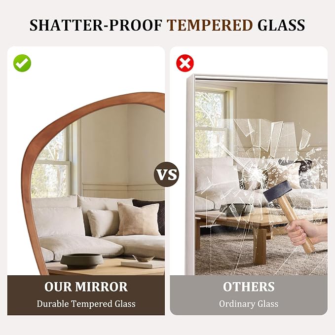 Asymmetrical Mirror, Irregular Wall Mirror, Wall Mirrors Decorative for Bedroom Living Room Entryway Hall, Wood Mirror for mid Century Modern Decor 36" H x 23" W