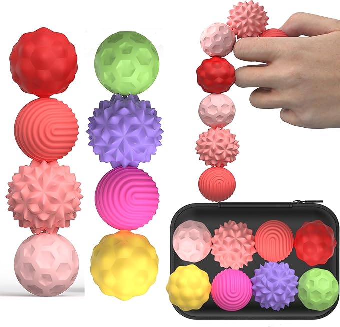 Large Magnetic Sensory Fidget Ball Toy, 8Pcs Silicone Sensory Stress Relief Toys for Adults, Teens with Autism, ADHD, Anxiety, Stocking Stuffers for Women Men Teen Gift (Red and Candy, Large)