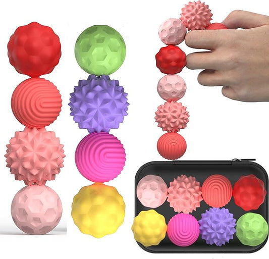 Large Magnetic Sensory Fidget Ball Toy, 8Pcs Silicone Sensory Stress Relief Toys for Adults, Teens with Autism, ADHD, Anxiety, Stocking Stuffers for Women Men Teen Gift (Red and Candy, Large)