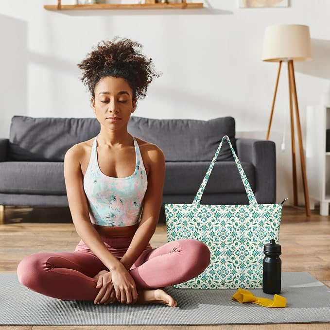 Yoga Bag for Women, Large Canvas Yoga Mat Tote Bag with Yoga Mat Carrier - Large Mat Pocket Fitness Tote for Pilates, Gym, Travel, Office & Beach