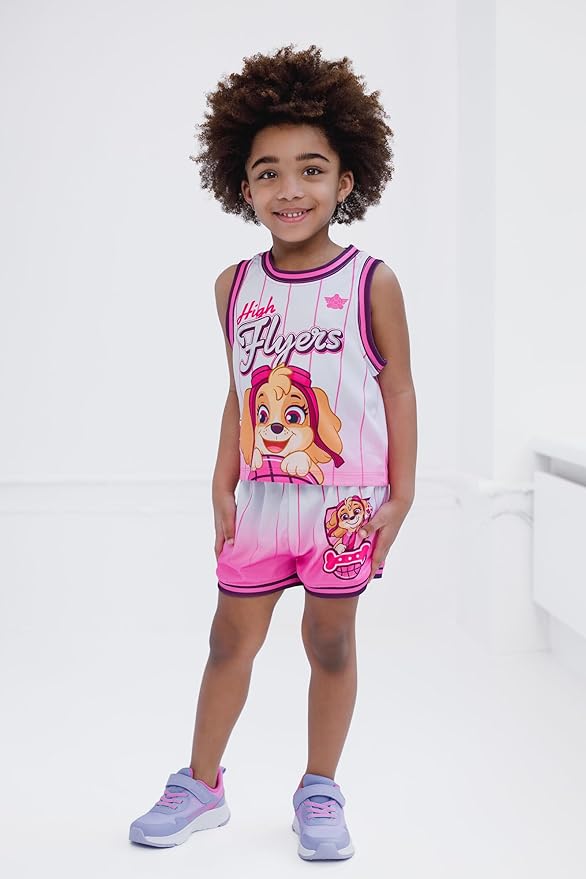 Paw Patrol Mesh Jersey Athletic Tank Top and Basketball Shorts Outfit Set Toddler to Big Kid Sizes (2T - 10-12)