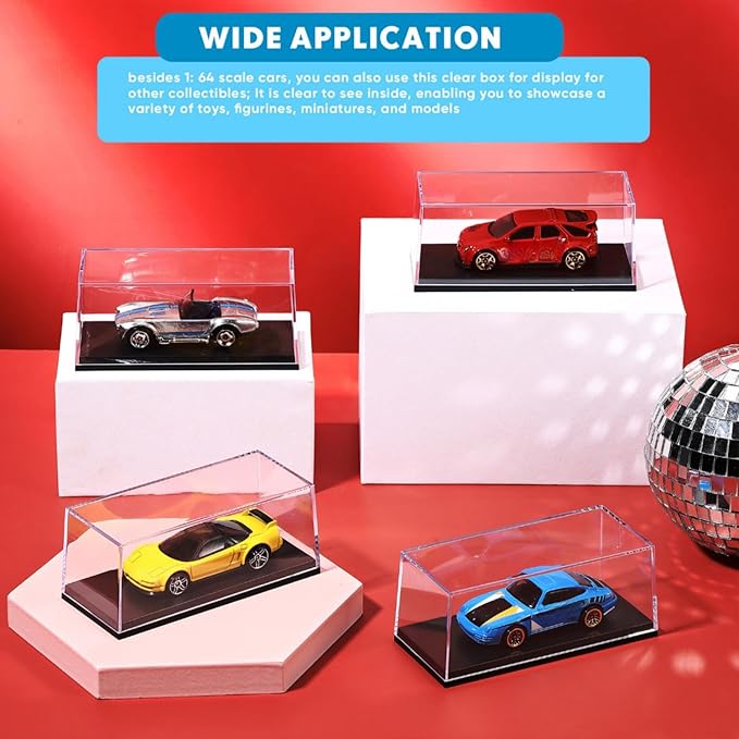 4 Pcs 1/64 Display Case Acrylic Model Cars Display Case 4.17 x 1.81 x 1.81 Inches Clear Plastic Vehicles Toy Cars Storage Collectors