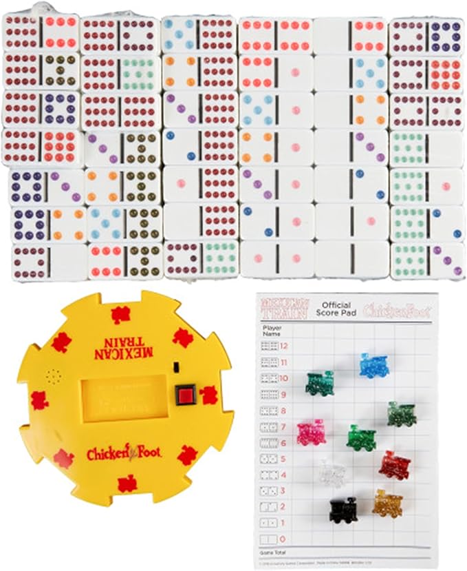 Mexican Train Double 12 Professional Size Dominoes with Bonus Chickenfoot Game Included Travel Tin Board Game, 91 Tiles, Challenging, Fun Game for Ages 6 Years & Up, Blue