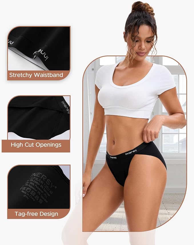 INNERSY Period Underwear Bikini Cotton Leak-Proof Moderate Flow 3-Pack | High-Cut Panties, 20ml Absorbency for Menstrual and Postpartum Protection