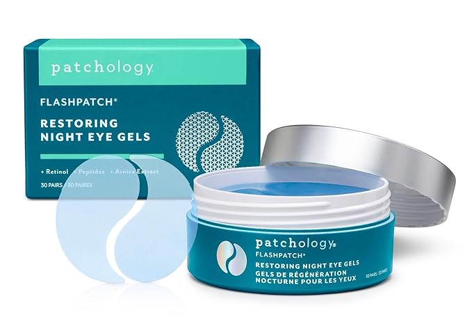 Patchology FlashPatch Restoring Night Eye Gel Patches with Retinol, Squalane & Peptides – Hydrogel Under Eye Masks for Fine Lines, Dark Circles & Puffiness – Overnight Eye Care (30 Pairs)