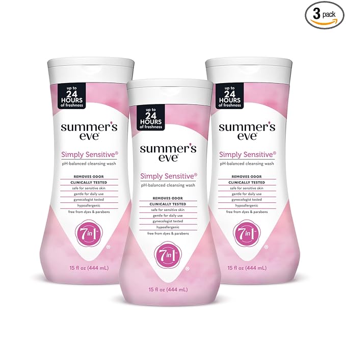 Summer’s Eve Simply Sensitive All-Over Daily Feminine Wash, Gentle pH-Balanced Body Wash for Women, Feminine Care to Remove Vaginal Odor, Gynecologist Tested, 15 Fl Oz, Pack of 3