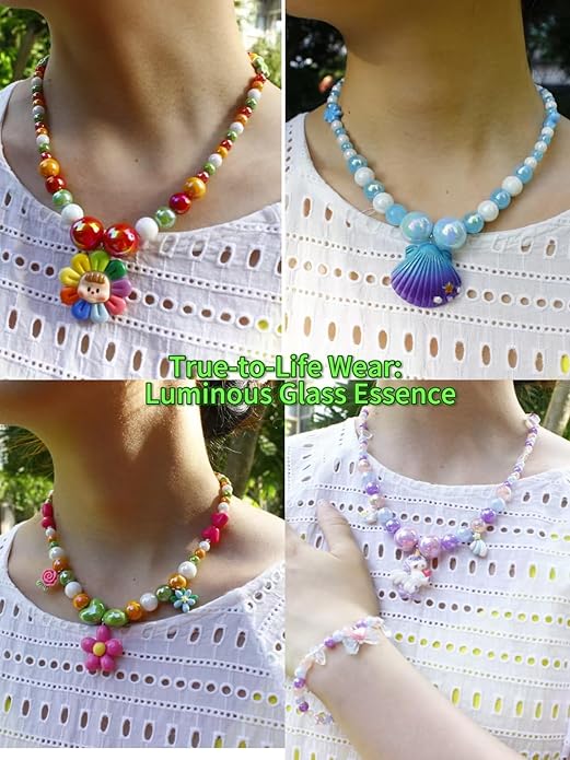 Little Girl Jewelry Sets Kids Jewelry - Unicorn Mermaid Bead Necklaces, Jewel Rings, Dress Rings, Friendship Bracelets with Science Knowledge Cards & Spare Strings - Princess Dress Play Toy for Toddlers 2 3 4 5 6 7 8 - Birthday Party School Gifts