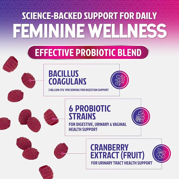 Probiotics for Women Gummies with Cranberry - 6 Premium Strains for PH Balance - Women Probiotics for Digestive Health, Vaginal & Immune Support, Women's Probiotic Feminine Health Gummy - 120 Gummies