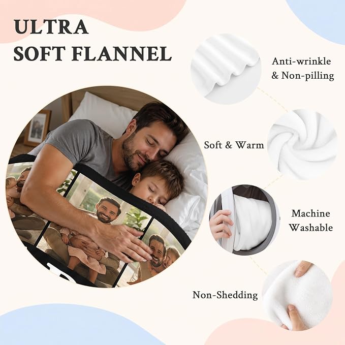 Fathers Day Birthday Gift for Dad Custom Blanket with 6 Photo & Text, Personalized Blankets with Picture to My Dad, HD Printing Customized Flannel Throw Blanket Gifts for Best Daddy Grandpa Ever