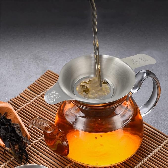 Honbay 2PCS Different Size 304 Stainless Steel Mini Strainer Fine Mesh Tea Funnel Tea Coffee Filter with Double Handles