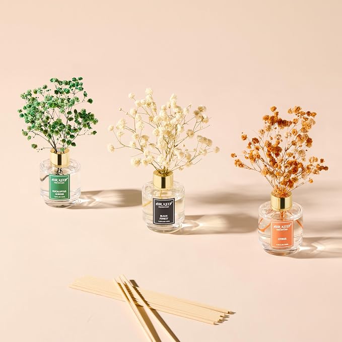 Airkeep Reed Diffuser Set of 3, Black Forest Eucalyptus Moss Citrus Oil Reed Diffusers for Bedroom Living Room Office Aromatherapy Oil Reed Diffuser for Gift 50ml