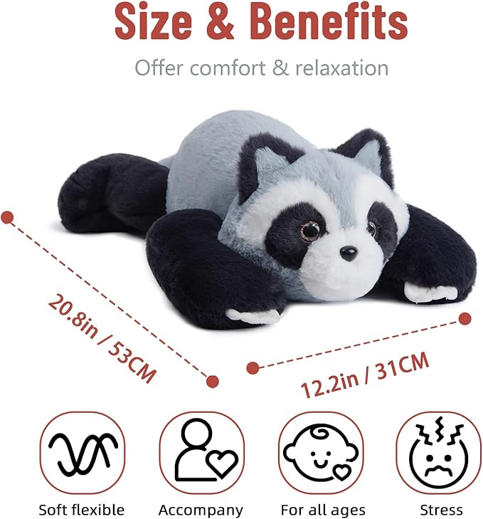 Niuniu Daddy 20" | 3.3 Pound Raccoon Weighted Stuffed Animals for Kids Adults, Soft Raccoon Plushies Animal Toys for Sleeping Hugging, Cute Body Pillow for Presents Birthday Christmas Holiday Easter