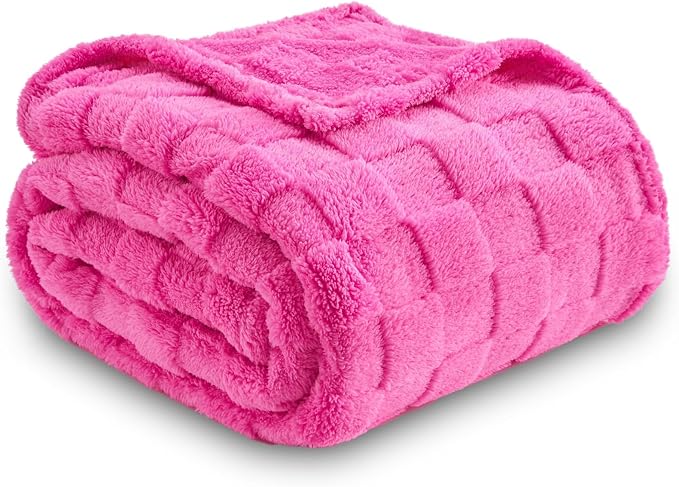 NEWCOSPLAY 3D Checkered Flannel Queen Blanket, Hot Pink Checkered, 90"x90" | Super Soft Cute Lightweight Decorative Premium Silky Fleece Blanket for Couch Sofa Bed, Gift for Women Men, All Season Use