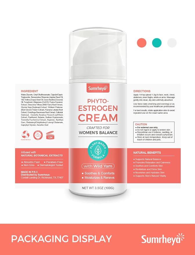Estrogen Cream for Menopause Support - Soothing Phytoestrogen Cream with Wild Yam for Women - Natural Balancing Skin Moisturizer - Hydrates, Firms & Revitalizes Dry, Aging Skin - 3.5 oz