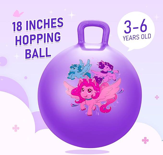 U&C Planet Hopper Ball 18 inches Bouncy Ball with Handle for Kids Age 3-6 Hoppity Hop Sit and Bounce Jumping Hopping Toy with Pump and Gift Box Great Gift for Birthday Christmas, Purple