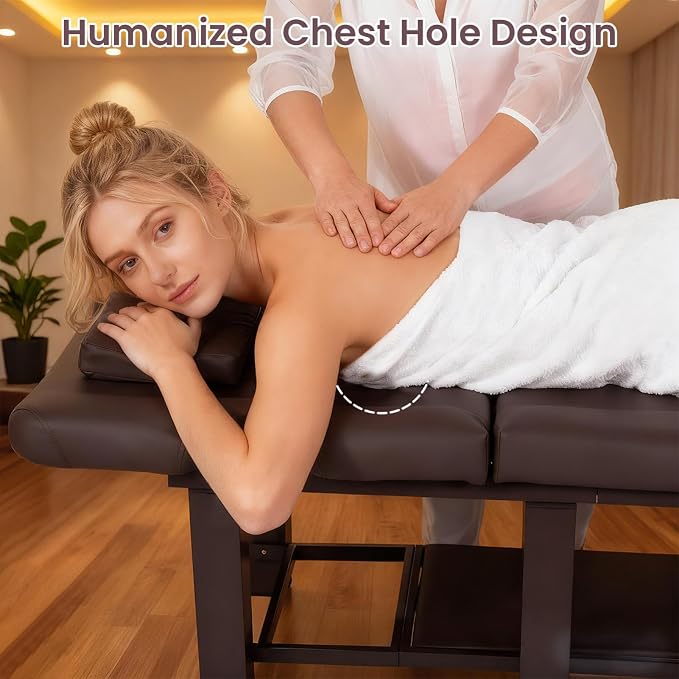 Professional Stationary Massage Table with Backrest, Adjustable Thick Foam Spa Massage Beds,Metal Frame PU Leather 27.55'' Wide 72.83'' Long Heavy Duty Bed for Massages, Hairdressing, Spas(Brown)