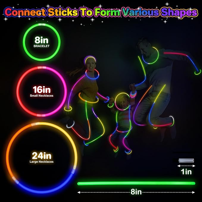 SpringFlower 400Pcs Glow Sticks Bulk Party Favor Supplies, Glow Sticks for Party Decorations, Wedding, Birthday, Halloween, Easter, Glow in the Dark Party Supplies with Bracelets and Necklaces