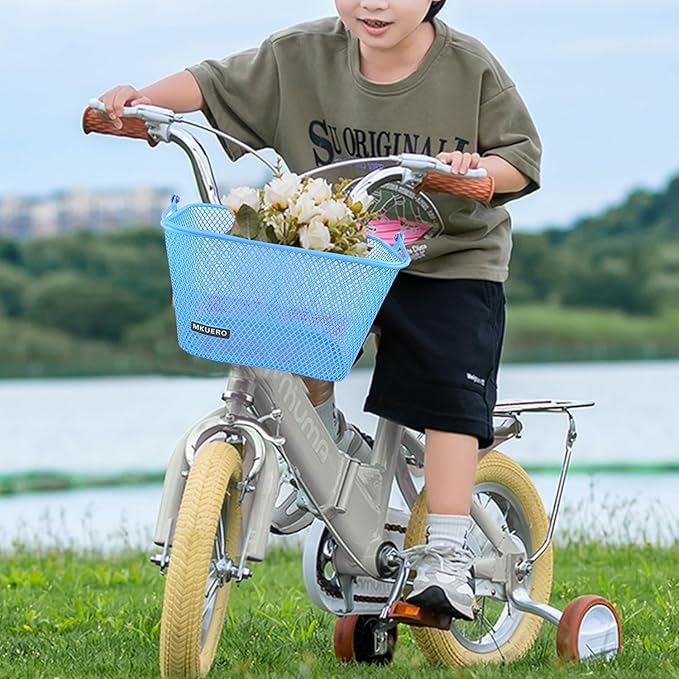 Kids Bike Basket - Front Bicycle Basket for Children, Metal, Cute Decorative Accessory for Kids Bikes & Scooters