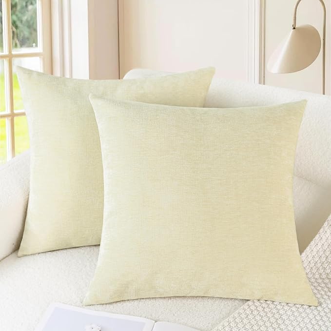 CaliTime Decorative Couch Throw Pillow Covers 24 X 24 Inches Beige | Pack of 2, Cozy Chenille Cushion Cases for Sofa Bed Living Room Farmhouse Home