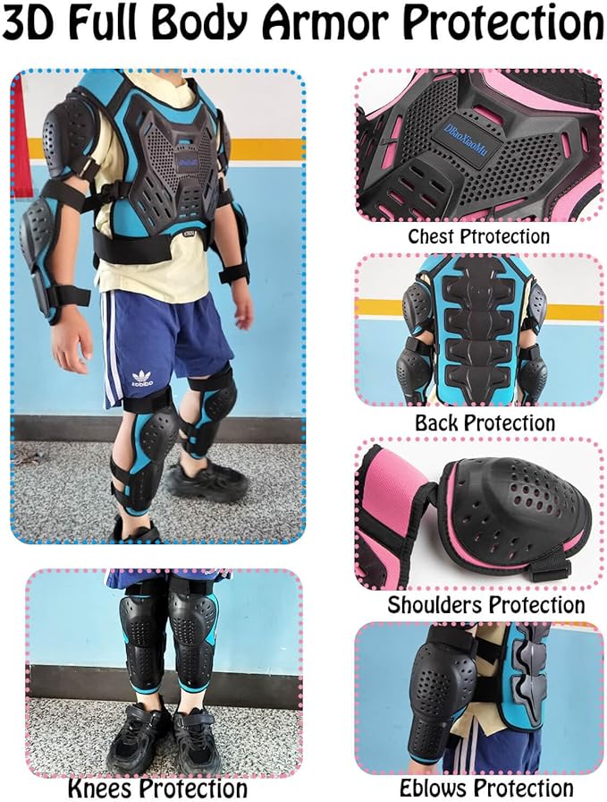 Kids Dirt Bike Gear, Youth Motocross Armor Protective Vest Suit，Children Chest Back Knee Elbow Protection for Cycling ATV