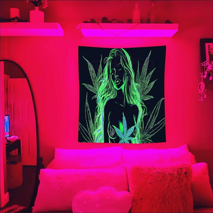 Bcsewcg Blacklight Tapestry Wall Hanging - Glow in the Dark Art for Adults' Bedroom or Dorm Decor