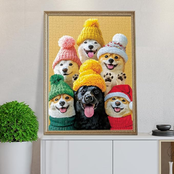 1000 Pieces Jigsaw Puzzles for Adults and Teens and Family Happy Game Time Animal Cute Funny Puzzle (Paws in Hats)