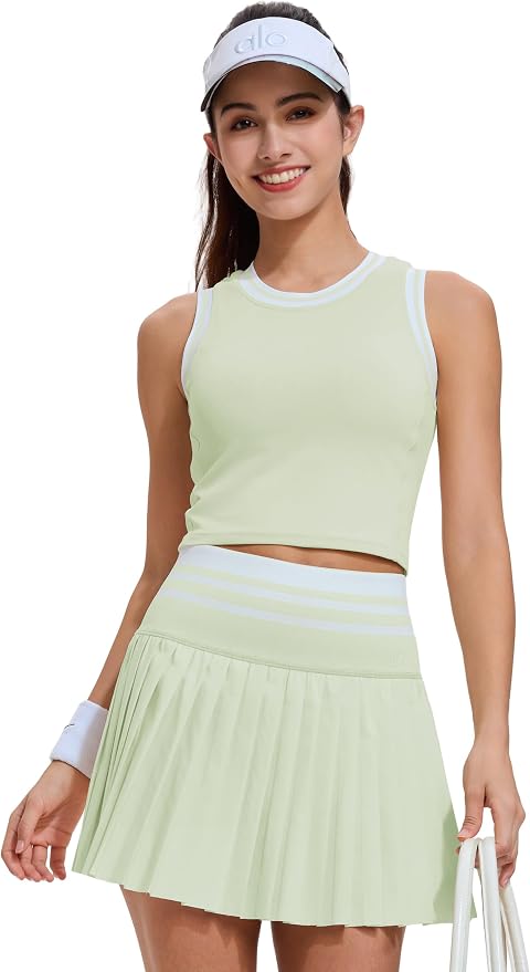 Two Piece Tennis Skirt Set for Women High Waisted Pleated Athletic Golf Skirt Sets Women 2 Piece Outfits with Pockets