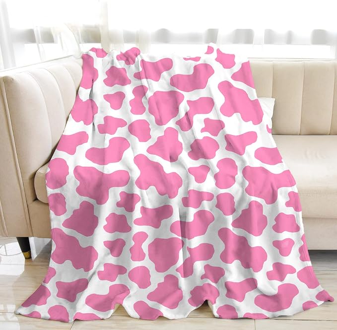 Pink Cow Print Blankets and Throws, Cute Blankets for Teen Girls, Cow Blanket for Adults, Cow Baby Blanket for Girls, Toddler Blanket for Kids, Cow Print Stuff for Women, Cow Gifts for Women 40"x 50"