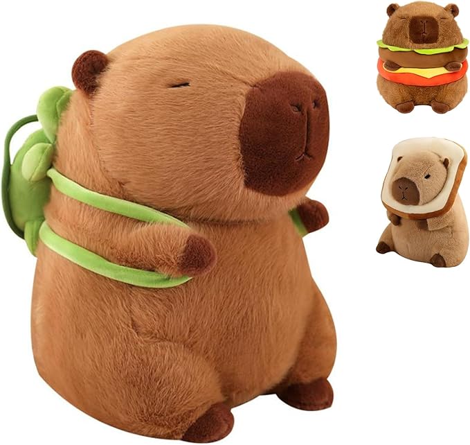 Cute Capybar Stuffed Animals with Wearable Toast headsetwear Capybar, Gifts for Kids (9 inTortoise Bag Capybar)