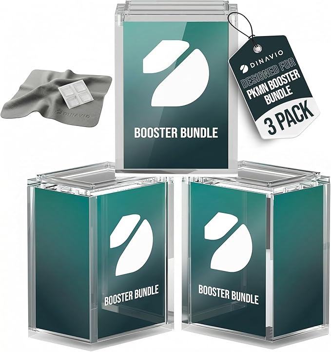 Dinavio Crafthouse 3 Pack PKMN Booster Bundle Acrylic Case with Stackable Grooves - 8mm+5mm, N52 Magnets - Compatible Up to Phantasmal Flames (Excludes Ascended Heroes & Perfect Order) 3 Pack