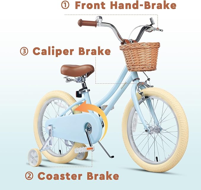 Petimini Vintage Kids Bike for Girls, 12–20 Inch Classic Bicycle with Wicker Basket & Bell, High Tensile Steel Frame, Training Wheels (12–18”), 85% Pre-Assembled, Retro Bike for Outdoor Riding