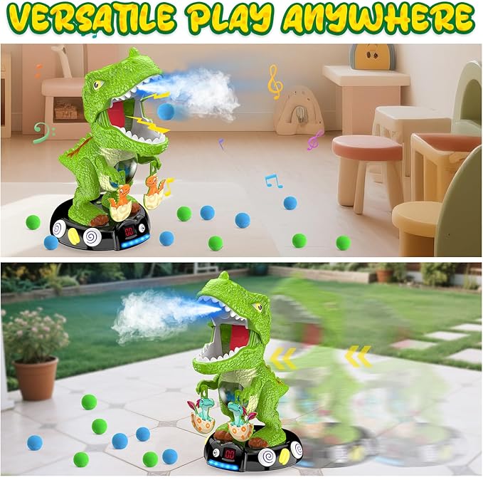 EagleStone Moving Dinosaur Shooting Toys for Kids 5-7, Electronic T-Rex Shoot Target Game with Mist Spray, LED Score, Roar & Light, 3-Pair Dino Target, Birthday Gifts for 5 6 7 8 9 Year Old Boys Girls