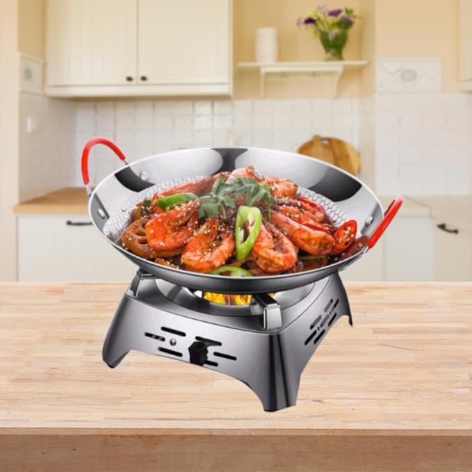 Stainless Steel Cookware Pan Frying Pan Non Stick Soup Pot Multipurpose Double Handle Wok Korean Grill Pan for Barbecue Hotel, 10inch Without Lid